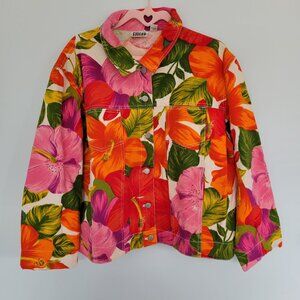 Chico's Design Floral Cotton Jacket Beading Accents Size 3 Womens XL